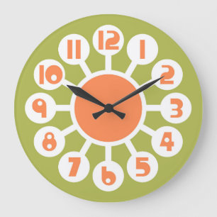 Grande Horloge Ronde Bleu moyen et orange