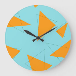 Grande Horloge Ronde Bleu, orange, cool, tendance, moderne triangle mot