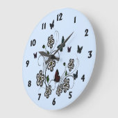 Grande Horloge Ronde Bleu papillon avec chiffres noirs (Angle)
