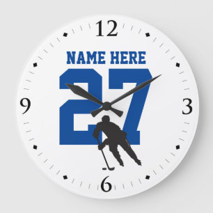 Grande Horloge Ronde Bleu personnalisé de nombre de nom de joueur de