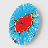 Grande Horloge Ronde Bleu rétro et étoiles rouges Bande dessinée Explos (Angle)