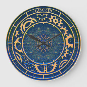 Grande Horloge Ronde Bleu Steampunk Retro Vintage Rusty Art Déco Horlo