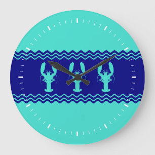 Grande Horloge Ronde Bleu turquoise du littoral Homard à rayures
