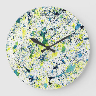 Grande Horloge Ronde Bleu, vert et jaune Abstrait
