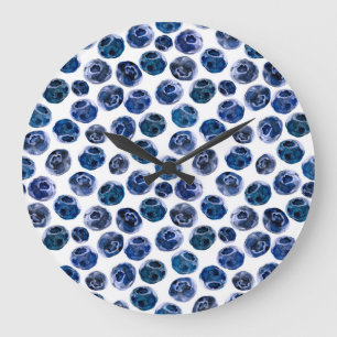 Grande Horloge Ronde Bleuets : motif illustré d'aquarelle.