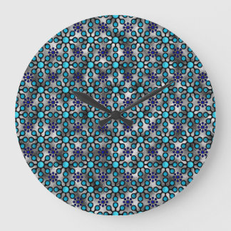 Grande Horloge Ronde Bleus en fleurs brillantes