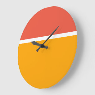Grande Horloge Ronde Bloc de couleur orange rétro amusant blanc jaune d