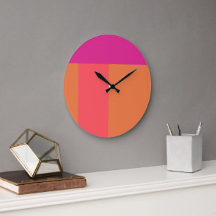 Grande Horloge Ronde Blocs de couleur rose chaud et orange