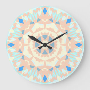 Grande Horloge Ronde Blue Beige Geometric Star Summer Summertime Decor 