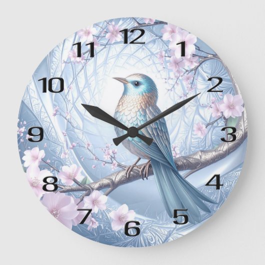 Grande Horloge Ronde Blue Bird Floral Wall Clock (Recto)