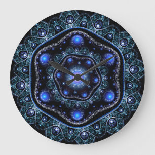 Grande Horloge Ronde Blue Black Turquoise brillant dentelle Boho Fracta