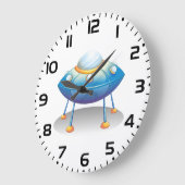 Grande Horloge Ronde Blue Cartoon UFO Spaceship Fun Sci-Fi (Angle)