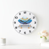 Grande Horloge Ronde Blue Cartoon UFO Spaceship Fun Sci-Fi (Maison)