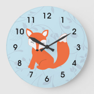 Grande Horloge Ronde Blue Cute Woodland Baby Fox