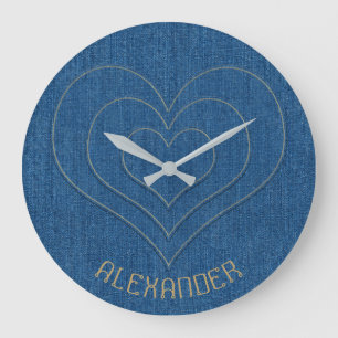 Grande Horloge Ronde Blue Denim Jeans Fabric 3 Heart