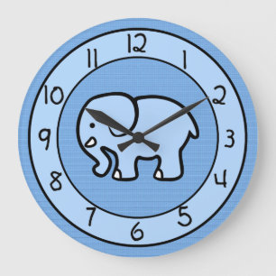 Grande Horloge Ronde Blue Elephant Clock for Boys Bedroom