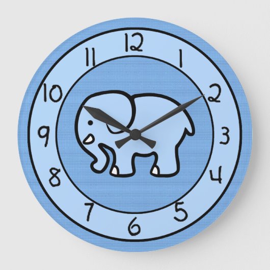 Grande Horloge Ronde Blue Elephant Clock for Boys Bedroom (Recto)