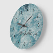 Grande Horloge Ronde Blue Green Ocean Summer Beach Waves Custom (Angle)