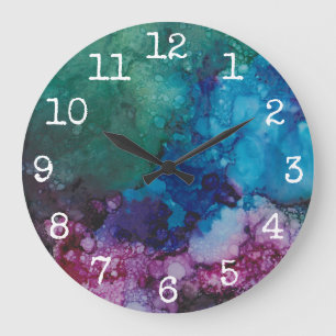 Grande horloge ronde "Blue-Greens Inkblot"