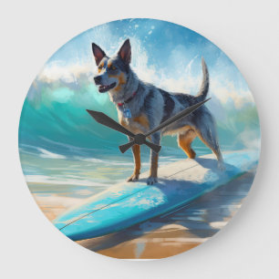 Grande Horloge Ronde Blue Heeler Beach Surfing Peinture