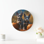 Grande Horloge Ronde Blue Heeler Chiot Automne Citrouille de plaisir (Maison)