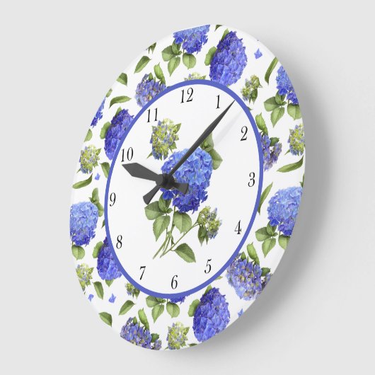 Grande Horloge Ronde Blue Hydrangeas (Angle)