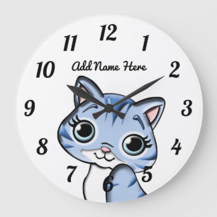 Grande Horloge Ronde Blue Kitten Large Clock