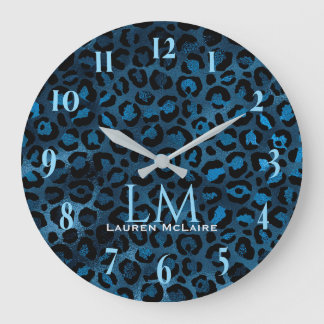 Grande Horloge Ronde Blue Leopard Personalized Modern Wall Clock