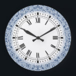 Grande Horloge Ronde Blue Morocco Elegant Casbah<br><div class="desc">Elegant damask est en train de faire des Moroccan Blue and White.</div>