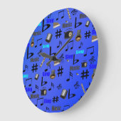 Grande Horloge Ronde Blue Musical Notes and Instruments (Angle)