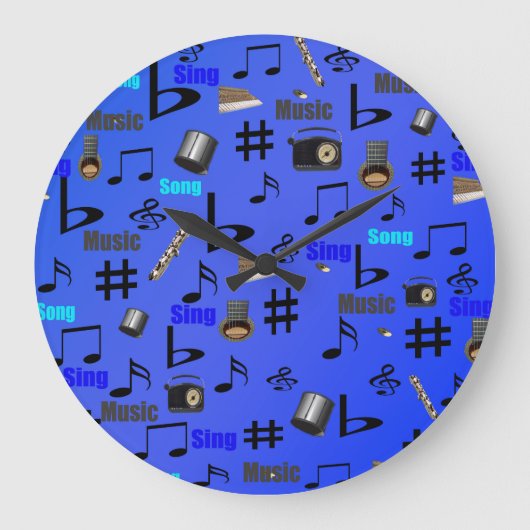 Grande Horloge Ronde Blue Musical Notes and Instruments (Recto)