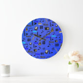 Grande Horloge Ronde Blue Musical Notes and Instruments (Maison)