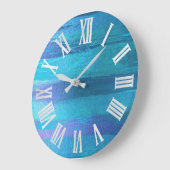 Grande Horloge Ronde BLUE OCEAN STROKES BEACH MAISON chiffres romains (Angle)
