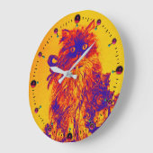 GRANDE HORLOGE RONDE BLUE ORANGE KITTY CAT, KITTEN ET ROSE (Angle)