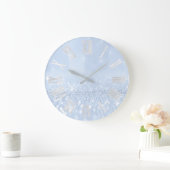 Grande Horloge Ronde Blue Pastel Parties scintillant Grey Gris Argent R (Maison)