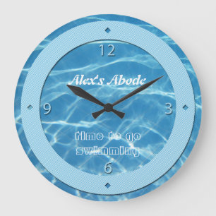 Grande Horloge Ronde Blue Pool Water Sky Blue Stripes Cool Aquatic Swim