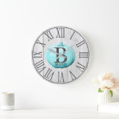 Grande Horloge Ronde Blue Pumkin & White Wood | Personalized (Maison)