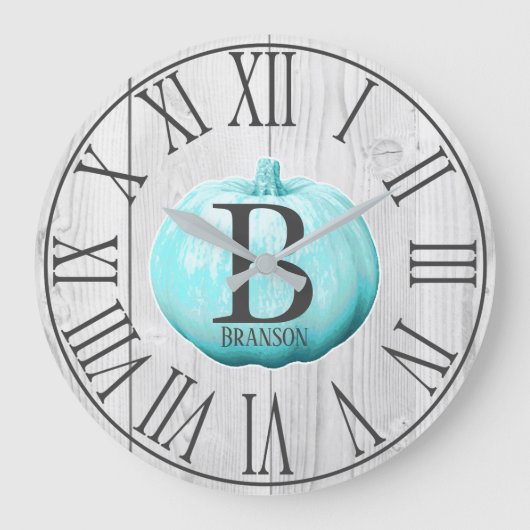 Grande Horloge Ronde Blue Pumkin & White Wood | Personalized (Recto)