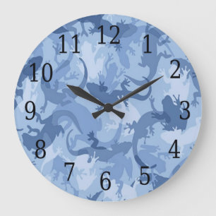 Grande Horloge Ronde Blue Reptile Camouflage Round Clock