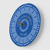 Grande Horloge Ronde Blue Round Greek Key Custom (Angle)