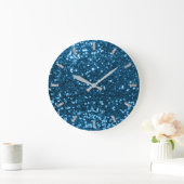Grande Horloge Ronde Blue Sapphire Aqua Sparkly Faux Parties scintillan (Maison)