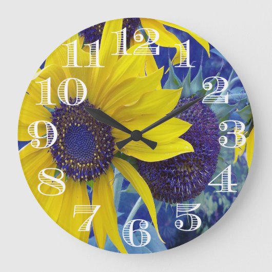 Grande Horloge Ronde Blue Sunflower Design Clock (Recto)