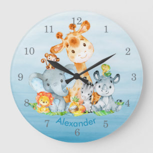 Grande Horloge Ronde Blue Watercolor Cute