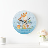 Grande Horloge Ronde Blue Watercolor Cute (Maison)