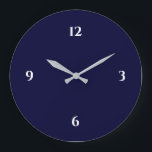 Grande Horloge Ronde Blue & White Minimalist Large Clock<br><div class="desc">Objets artistic clock modernes a minimalist design in a blue and white color palette A simple plain design with white numbers on a navy blue background. A trendy addition to your kitchen, living room or office wall, a thoughtful office moderne venft or modern home venft for anciennement. You can customize...</div>