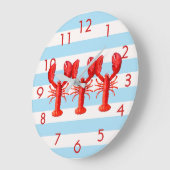 Grande Horloge Ronde Blue white nautical stripes lobster decor (Angle)
