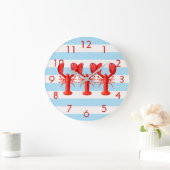 Grande Horloge Ronde Blue white nautical stripes lobster decor (Maison)