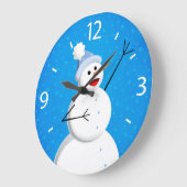 Grande Horloge Ronde Blue Winter Happy Snowman (Angle)