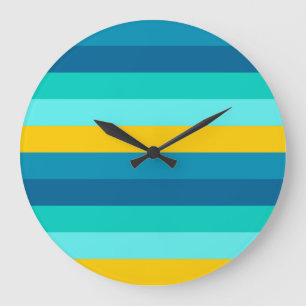 Grande Horloge Ronde Blue Yellow Ocean Lemon Stripes