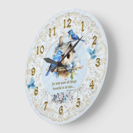 Grande Horloge Ronde Bluebird Scripture Clock Birdhouse Ecclesiastes (Angle)